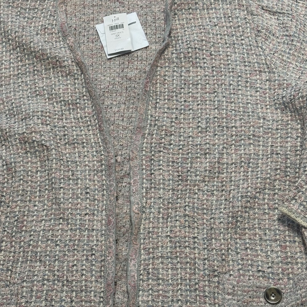 J Jill Sweater Cardigan Pink Gray Girly Spring Knit Pockets Size 3X New - Picture 2 of 9